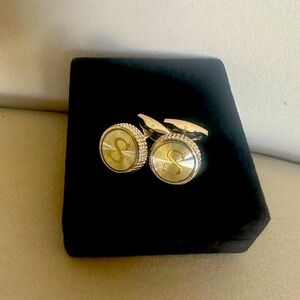 Round Engraved Gold Letter Initial “S” Cufflinks.